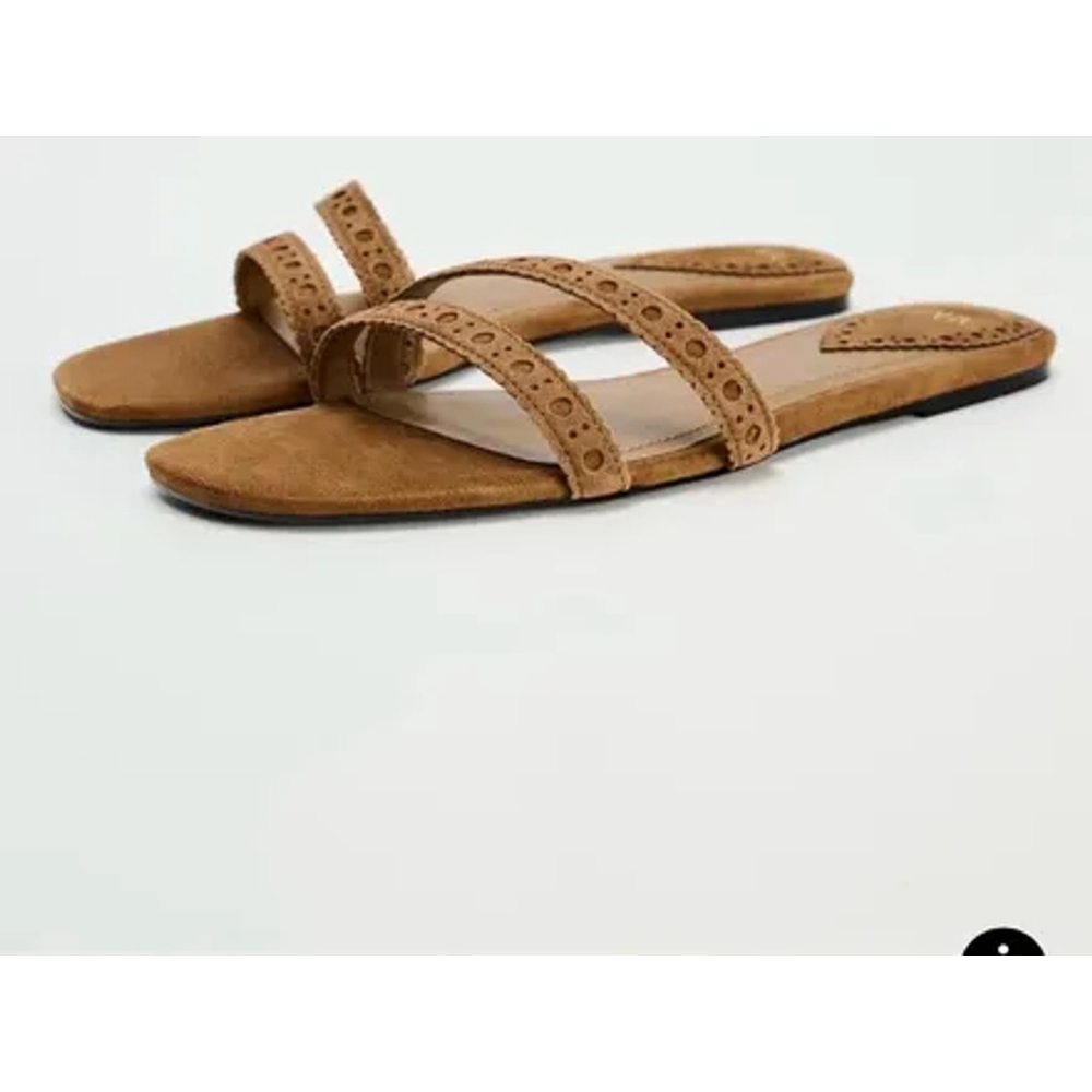 Zara Tan Suede Double-Strap Flat Sandals